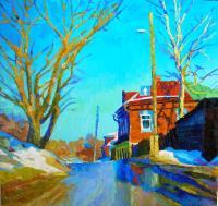 Landscape - Spring On Street - Oil On Canvas